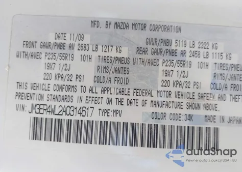 2010 Mazda Cx-7 S Grand Touring from USA, damaged, VIN JM3ER4WL2A0314617